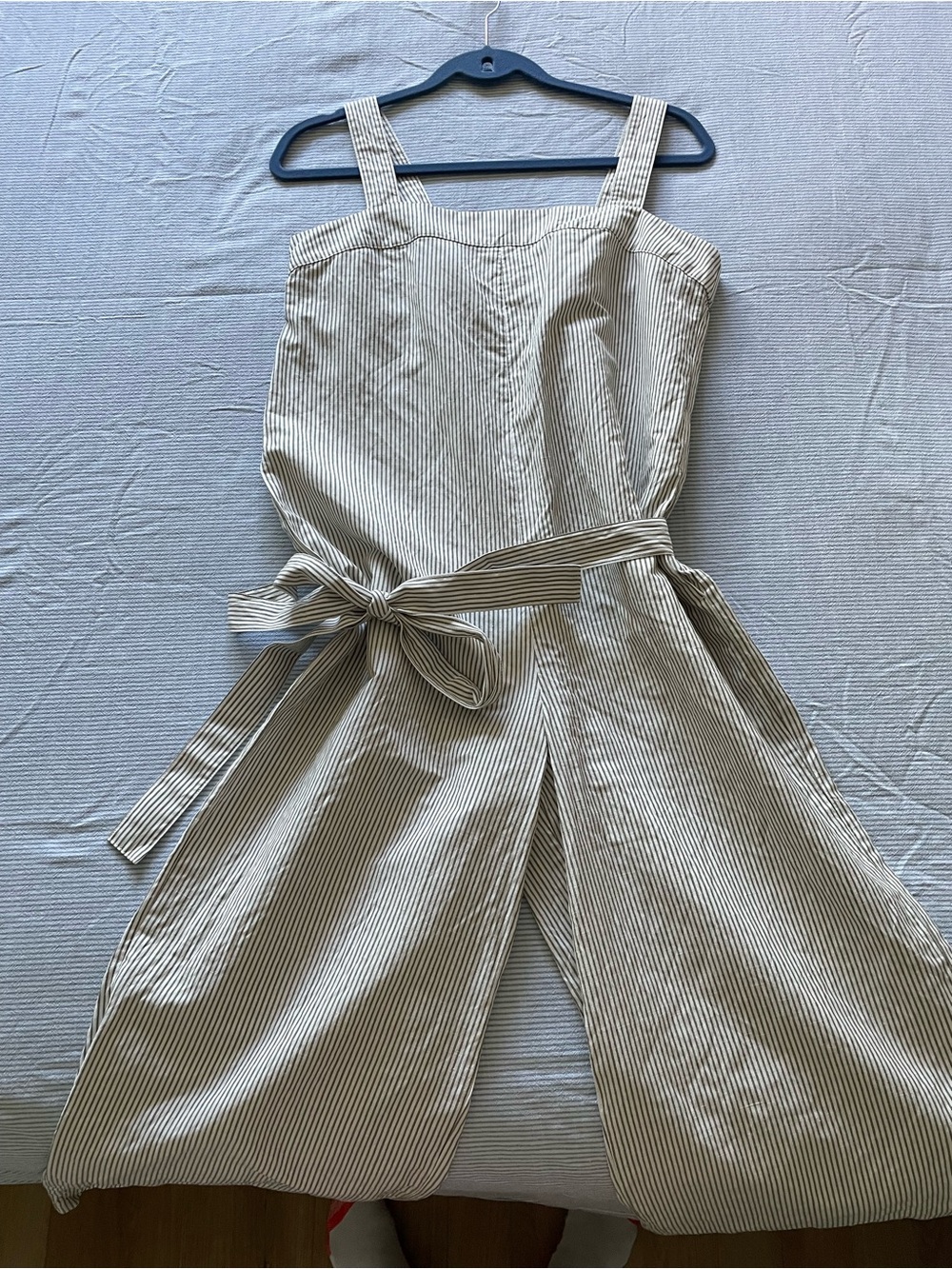 Striped Tie-Waist Wide-Leg Jumpsuit - Cream/Green